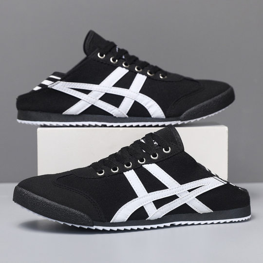 2025男女同款透气帆布鞋软后跟半拖德训鞋男式两穿运动鞋轻便鞋子