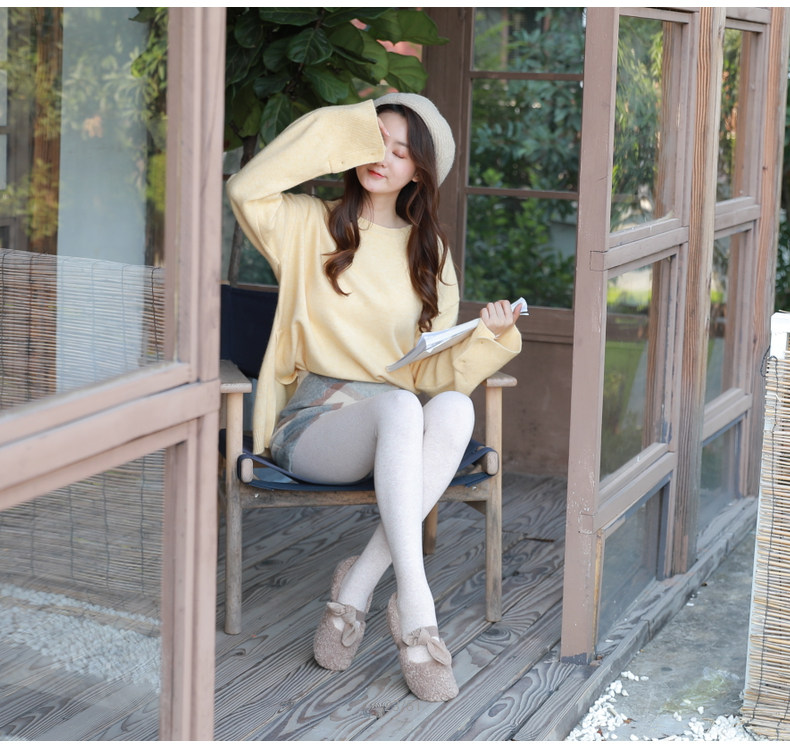 колготки / чулки дна 打底裤女春秋冬季可外穿加绒厚保暖秋裤灰色螺纹高腰不掉档连裤袜 Jifanpaul