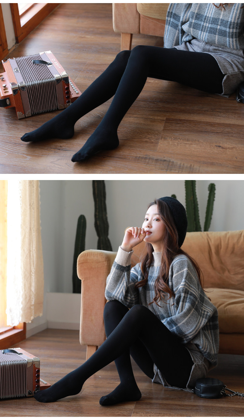 колготки / чулки дна 打底裤女春秋冬季可外穿加绒厚保暖秋裤灰色螺纹高腰不掉档连裤袜 Jifanpaul