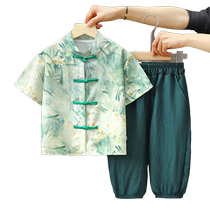 Boys summer ancient style suit 2024 new baby style clothes Chinese style Tang suit short-sleeved two-piece trendy suit