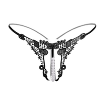 Sexy Pearl T-string Womens Lace Embroidered Luxury Panties Pure Desire Transparent Low Waist Hollow T-Pants