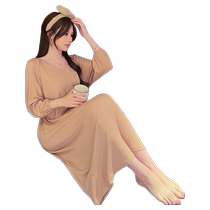 Pajamas for women Korean pure lust style long-sleeved imitation cotton 2024 spring autumn and summer cool loose casual mid-length pajamas dress