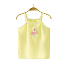 Girls Summer Camisole 2024 New Style Baby Cartoon Embroidery Knitted Stretch Candy Color Camisole