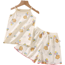 Girls suit summer vest suspender two-piece set pure cotton 2024 new summer childrens clothes Internet celebrity childrens clothing