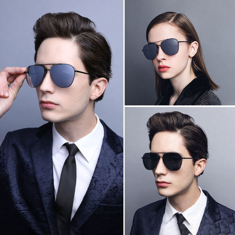 Nylon Polarized Lens Sunglasses for Men, Fashionable Prescription Double-Bridge Sunglasses, Trendy Large-Frame Sunglasses, Aviator Glasses