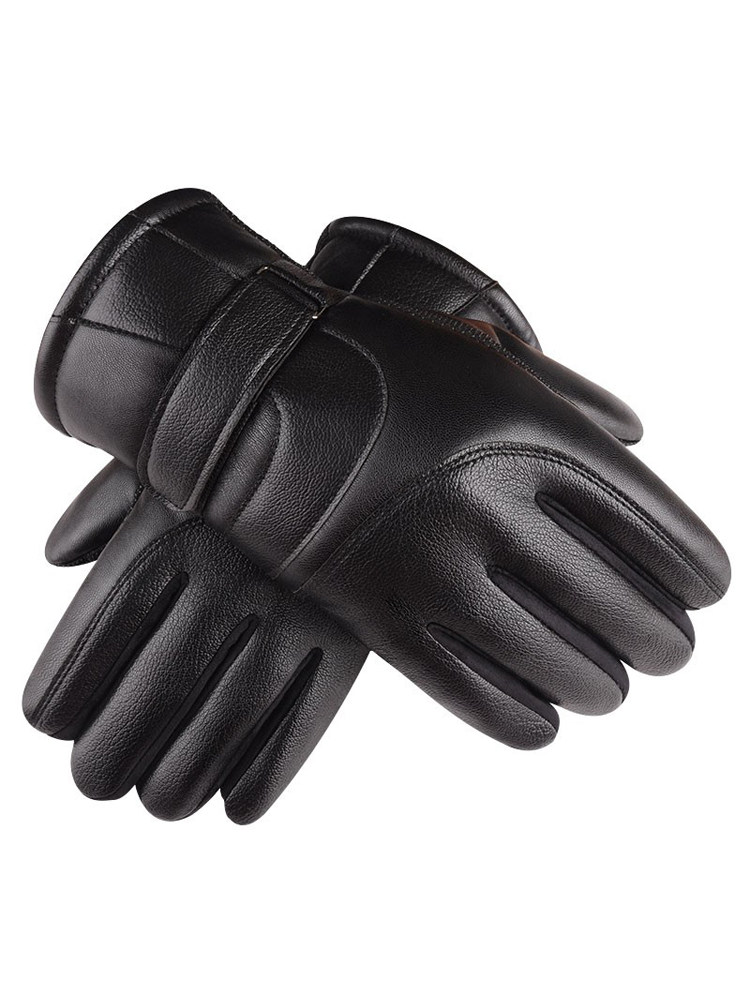 Leather Gloves for Men, Winter Cycling, Fleece-Lined, Thickened, Windproof, Waterproof, Warm, Touchscreen Compatible, Electric Motorcycle, Cold-Proof, Women's Gloves