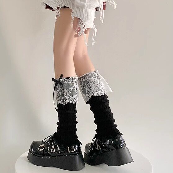 Sweet ballet style bow-tie autumn and winter slouch socks for girls, Miu style spring thin JK hot girl mid-length leg warmers