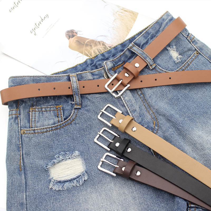 Retro Brown Khaki Belt for Women, Casual Versatile Accessory, Decorative Jeans Belt, Hong Kong Style Student Belt, Summer