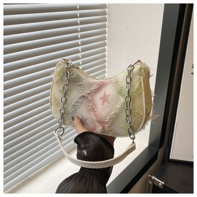 Сумка на одно плечо, сумка подмышку, сумка через плечо, джинсовая универсальная цепь, небольшая небольшая сумка Jifanpaul/Ji Fan Paul 