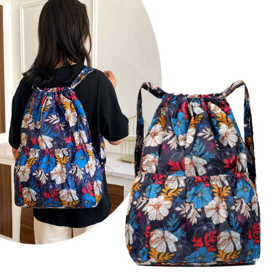 双肩包百搭尼龙束口袋女户外运动包2025大容量妈咪包背包轻便旅行