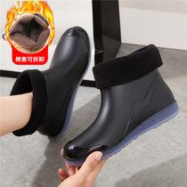 Detachable rain boots for women fashionable outer wear adult waterproof shoes mid-tube non-slip wear-resistant rain boots plus velvet water boots rubber shoes