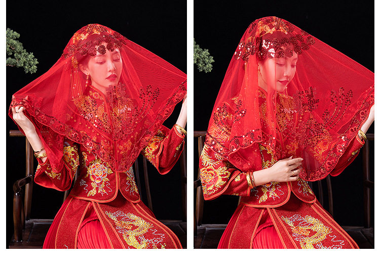 Невеста красное покрытие голова выйти замуж 2024 одежда Сюхэ свадьба высококачественный Выйти замуж красный Монгольский капот китайский стиль полупрозрачная вуаль 