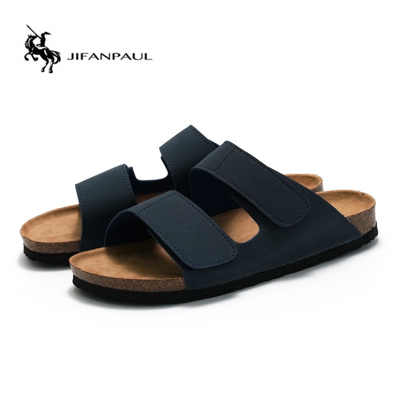 2026 Summer Men's Cork Slippers Trendy Student Style Double-Strap Men's Birkenstock Shoes Beach Shoes Suede Leather