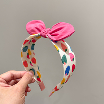 Korean childrens three-dimensional rabbit ear headband cute strawberry fabric pressure hair headband girls head non-slip hairpin