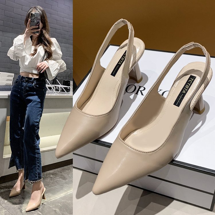 High-Heeled Shoes for Women, Summer 2026 New Style, Closed-Toe Sandals, French Versatile Style, Suitable for Commuting, Backless with Straps, Pointed-Toe High Heels