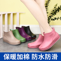 All-season rain boots for women short-tube adult rain boots fashionable waterproof shoes womens non-slip mid-tube rubber shoes overshoes to keep warm