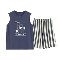 Cartoon vest pajamas for men 2024 new summer imitation cotton thin sleeveless suit large size youth home wear