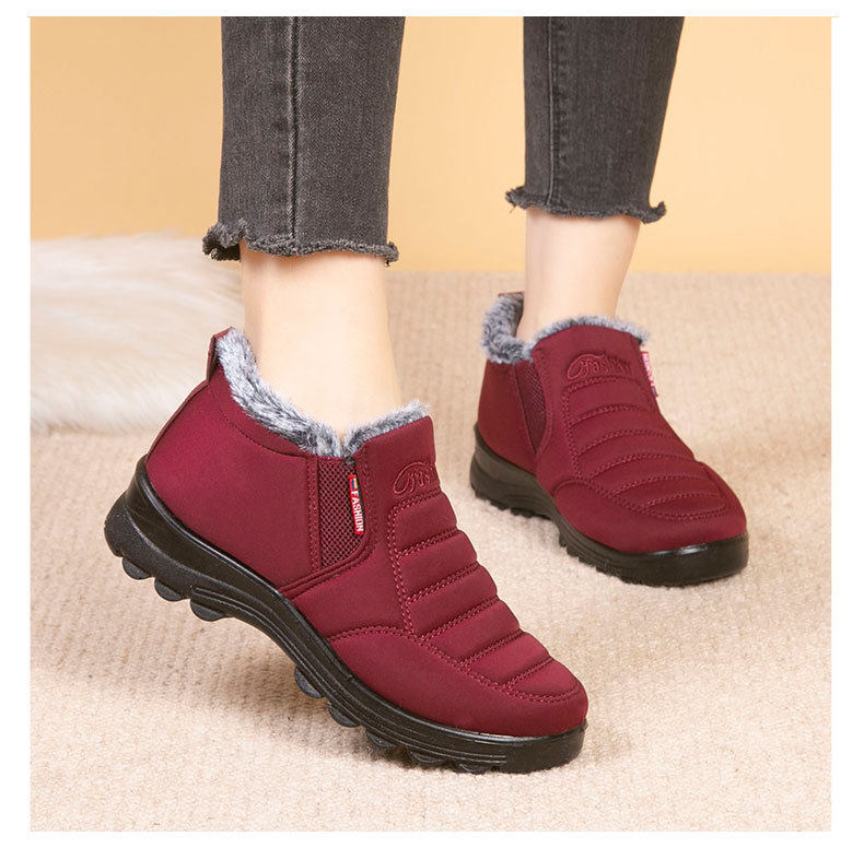 ткань обувь 中老年妈妈鞋冬季加绒加厚女式棉鞋保暖防滑老北京布鞋中筒雪地靴