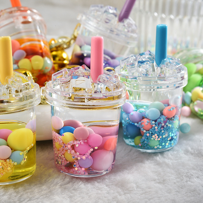 Trendy Liquid Sand Bottle Iceberg Cup Liquid Sand Bottle Pendant Oil-Filled Keychain Accessory Bag Decoration Car Keychain