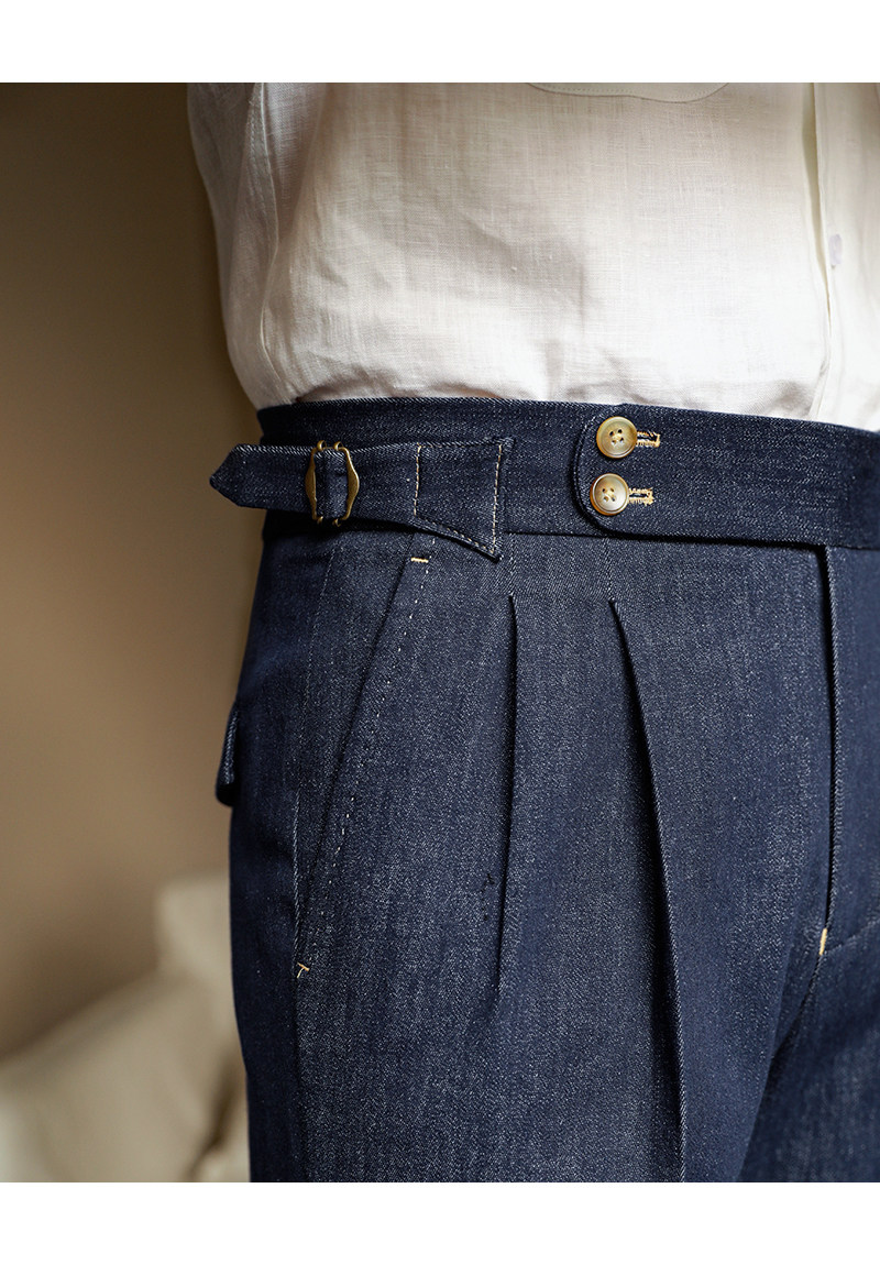 Men's Gurkha Denim High Waist Straight Leg Jeans Casual Business