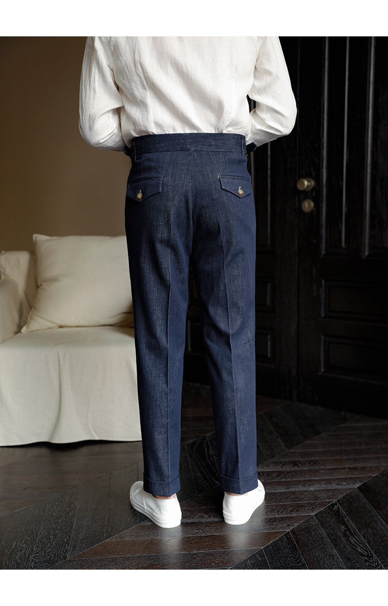 Men's Gurkha Denim High Waist Straight Leg Jeans Casual Business