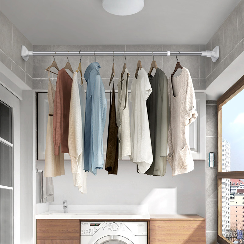 Balcony clotheshorse free from punching and telescopic hanging clothes pole stainless steel cool clothes rack bar Hanger Rod curtain hanging pole support bar-Taobao
