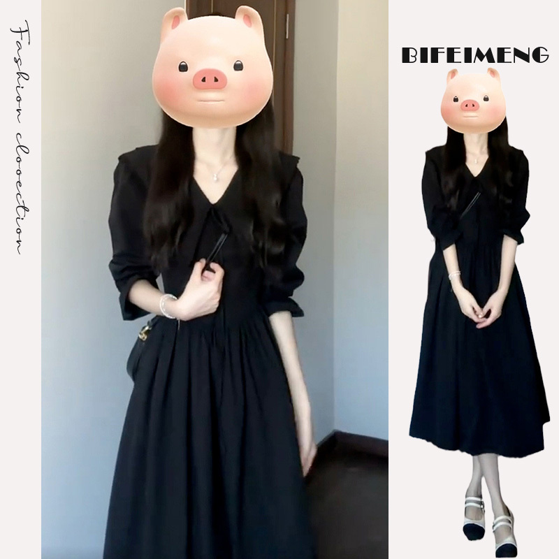 Black French-Style Long-Sleeved Dress for Women, Early Autumn 2026 New Style, Elegant and High-End, Super Pretty Long Dress