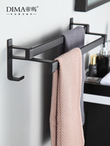 Punch-free space aluminum towel rack toilet wall-mounted towel bar bathroom adhesive hook double pole storage rack bath towel hanger