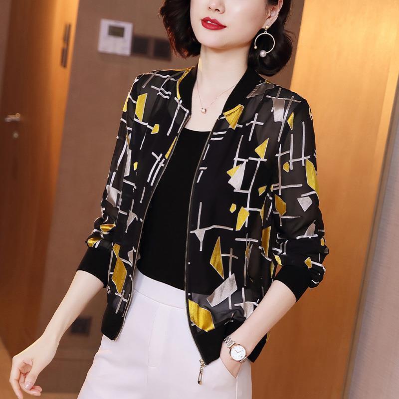 Women's Baseball Jacket Outerwear 2026 Summer New Versatile Slimming Plus Size Mom's Short Chiffon Sun Protection Clothing