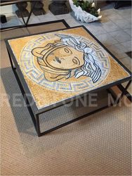 Customized natural marble mosaic handmade puzzle cutting European light luxury Medusa entrance wall and floor tiles