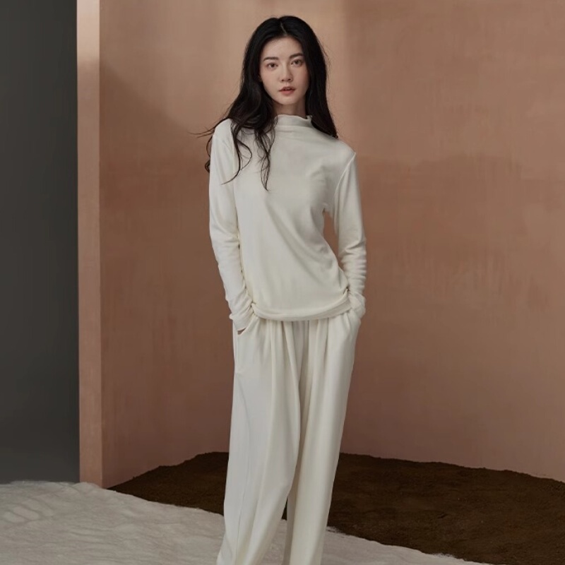 [Thermal] Derong Heated Pajamas for Women, Autumn and Winter Long-Sleeved Long Pants, Half-High Collar Two-Piece Set, Plus-Size Loungewear