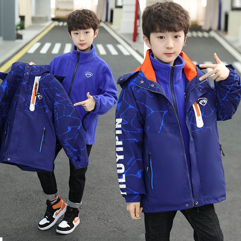 Boys' jacket autumn 2022 new spring and autumn plus velvet thickening children's three-in-one removable jacket autumn and winter