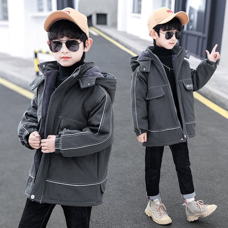 Boy's jacket autumn and winter wear 2022 new handsome children's suit plus velvet thickening in the big boy's Western style boy pie to overcome