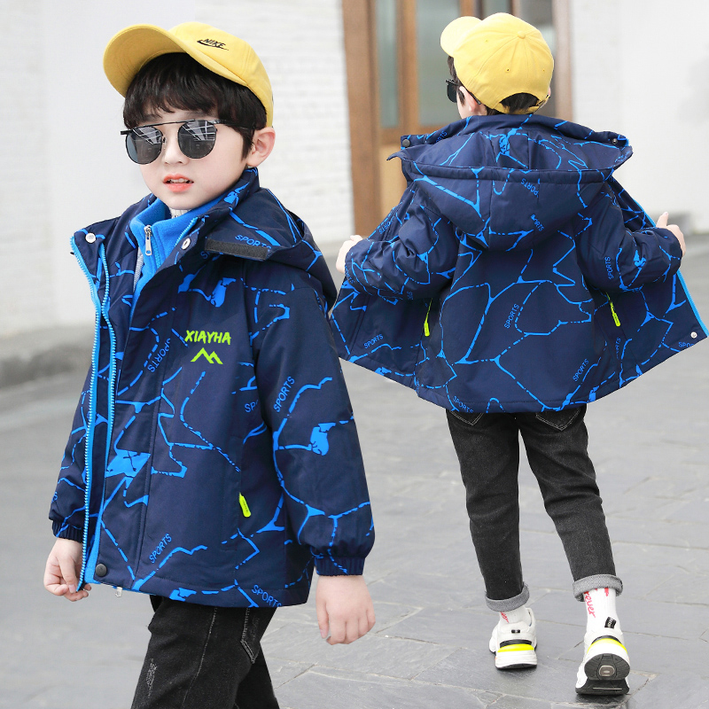Boy coat autumn and winter 2021 new CUHK children's autumn clothing plus suede children's submachine clothes three-in-one detachable thick