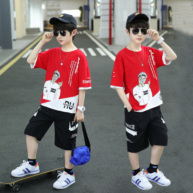 Boys summer suit children's 2024 new big boy summer sports short-sleeved handsome and fashionable two-piece set trendy