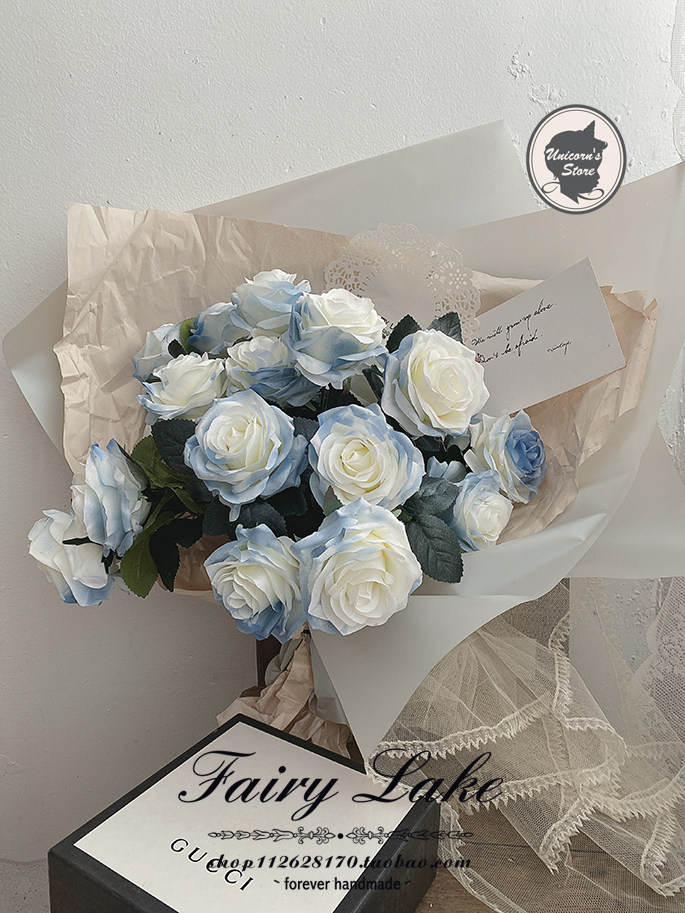 vintage in pearl blue Michigan ice blue roses simulation flower home shape shackle patches