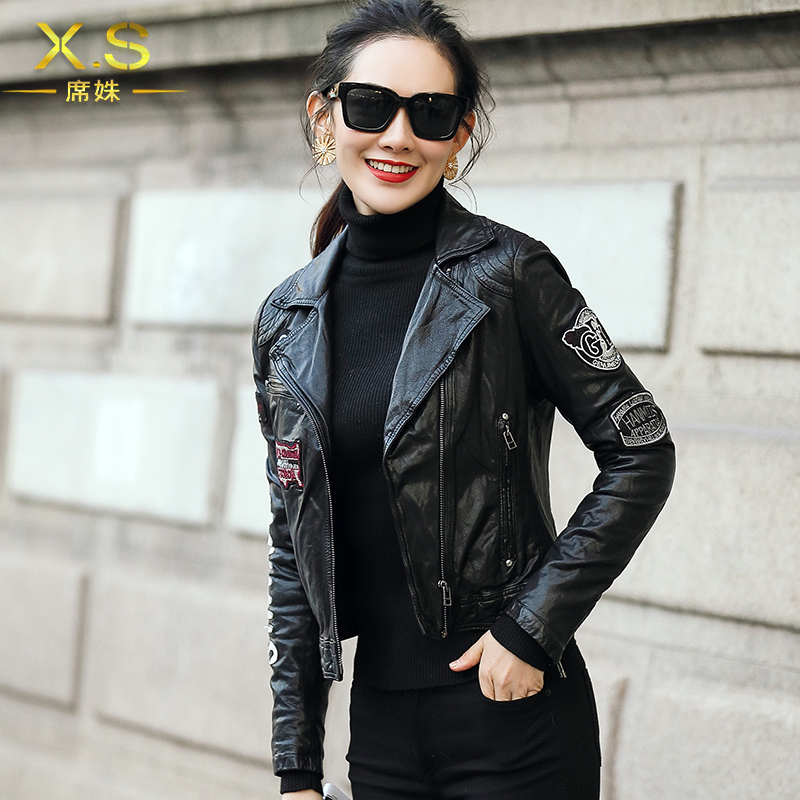 Trạm Euro 2020 mùa xuân dress New Henning da của phụ nữ ngắn Da-Da trồng Locomotive Leather Jacket Tide