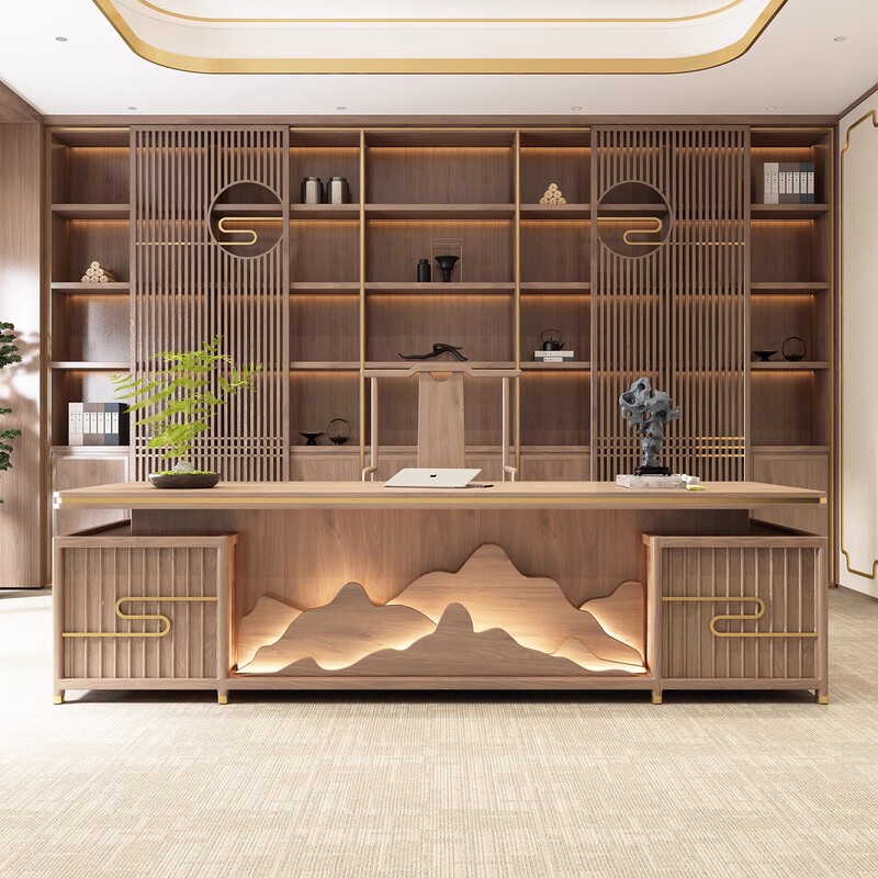 New Chinese Style Desk Solid Wood Light Luxury Boss Desk and Chair Modern Simple Executive Desk Zen Style Ceo Office New Chinese Style Desk Solid Wood Light Luxury Boss Desk and Chair Modern Simple Executive Desk Zen Style Ceo Office