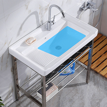 Ceramic washing basin stainless steel bracket basin wash basin with washboard balcony super deep washing tank basin washbasin