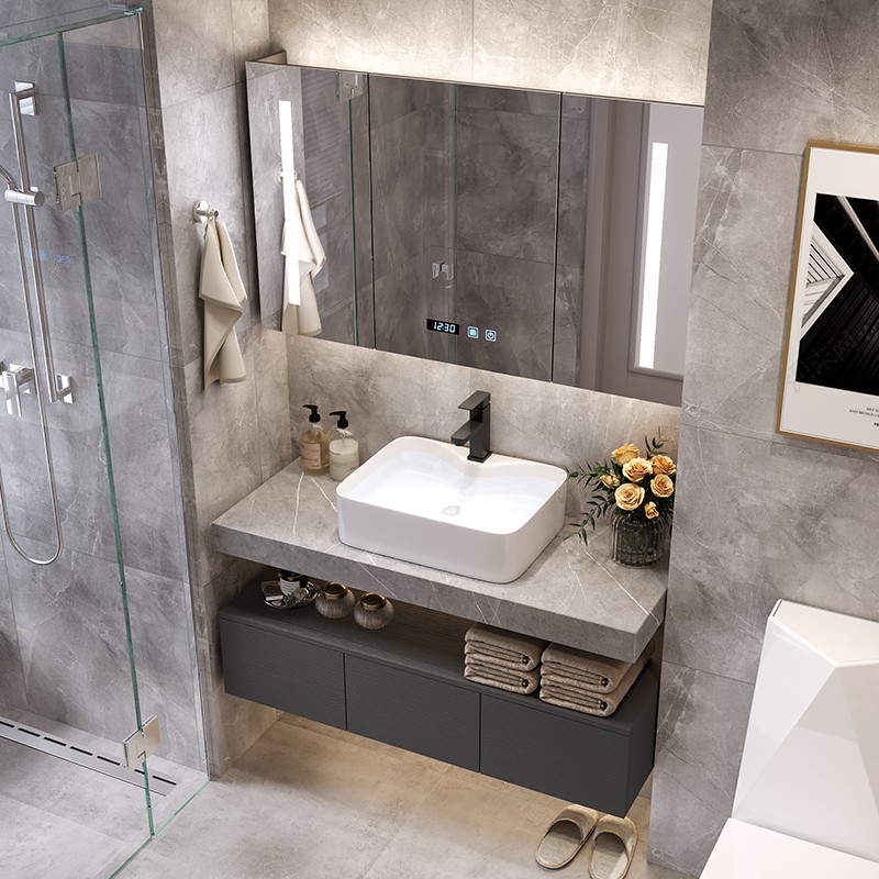 Smart Rock Board Bath Cabinet Combination Light Lavish Mirror Cabinet Integrated Suit Modern Makeup Room Hand Wash Washbasin Wash Table