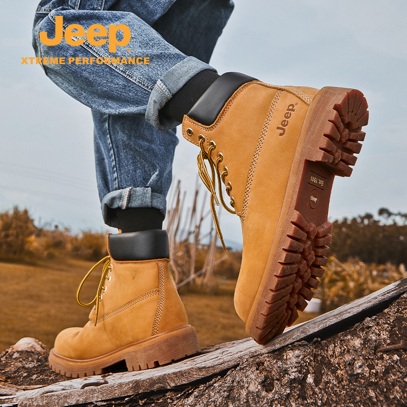 Jeep Rhubarb Boots No Lousy Male Shoes Outdoor Leisure Waterproof High Help Martin Boots Ladies' Leisure Camp Tooling Boots-Taobao