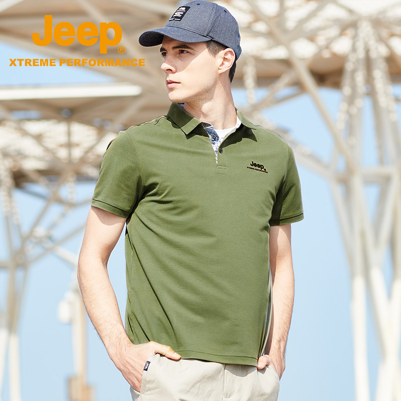Jeep Guephan Version Casual Men's Clothing Pure Color Flipped Polo Shirt Summer Sports Tennis Shirt Thin short sleeve T-shirt