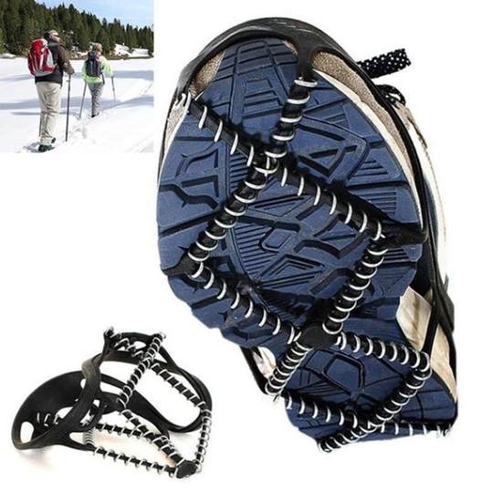 Couvre-chaussures à crampons à ressort en silicone pour l'escalade en plein air sur la neige et la glace, couvre-chaussures à crampons à clous en acier à 18 dents antidérapants pour les voyages en montagne