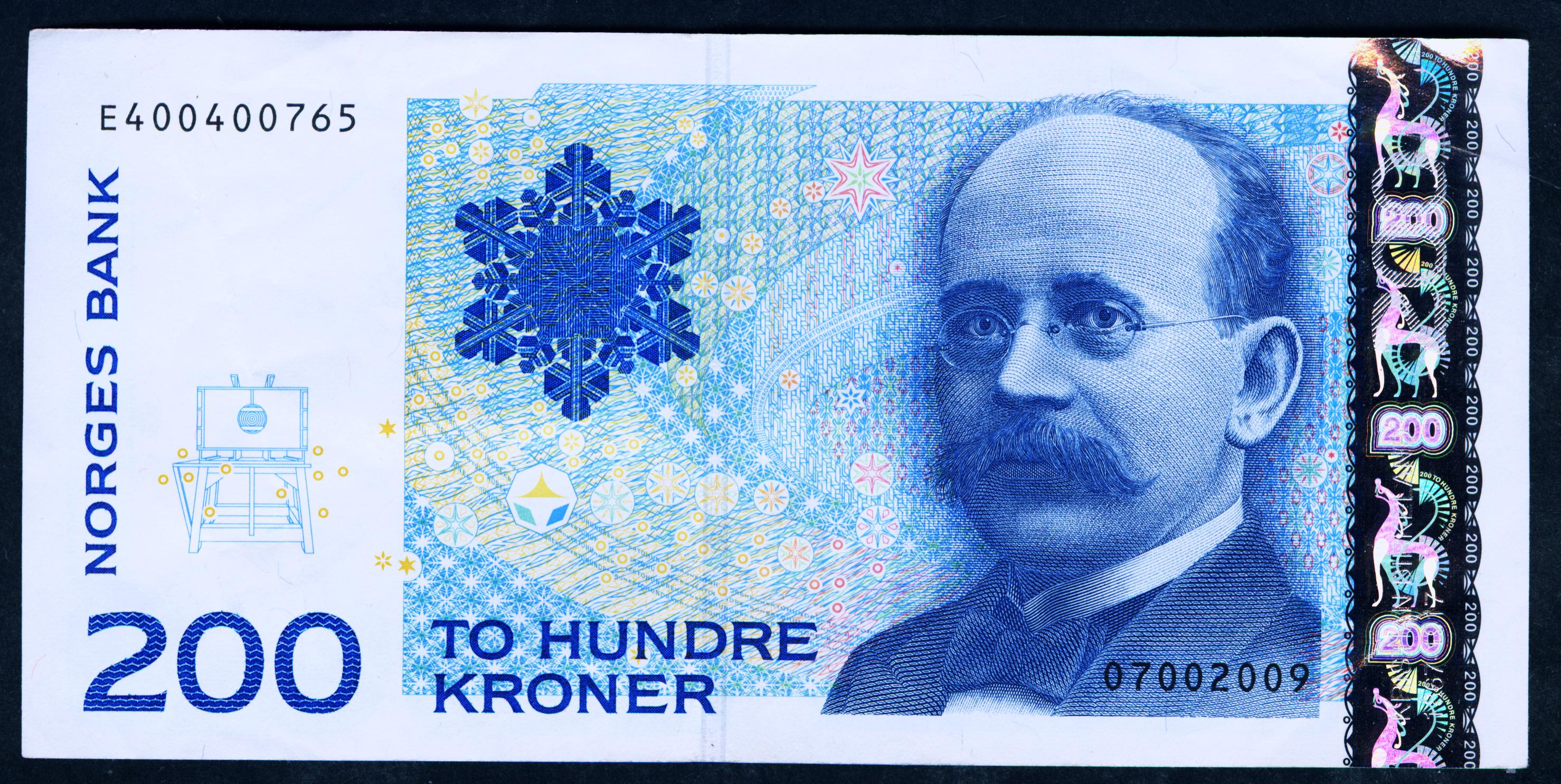 挪威 2009年版 200克朗 （地理學家 伯克蘭）8.5成左右品相！ 紙鈔 錢幣 紀念鈔【奇摩優選】
