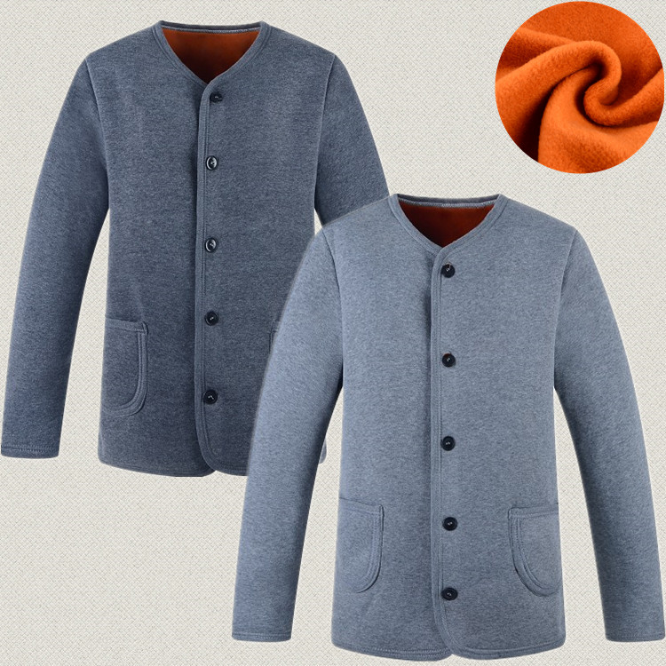 Winter men's elderly plus fleece thickened ultra-soft cotton thermal underwear top cardigan autumn coat placket buttons outside