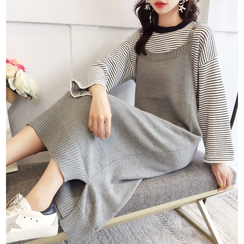 Комплект, свитер, длинное модное демисезонное платье, длина миди, популярно в интернете, 2018