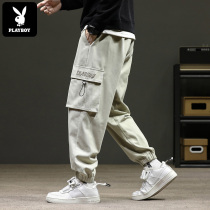 Playboy overalls mens spring and autumn Korean version of the trend loose and versatile wide legs Tide brand casual long pants