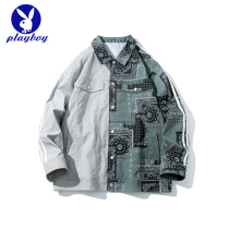 Flowers Playboy Concealed Waist Fruits Flowers Shirt Jacket Man Spring Autumn Season Country Tide Loose Splicing Advanced Sensation Tooling Jacket