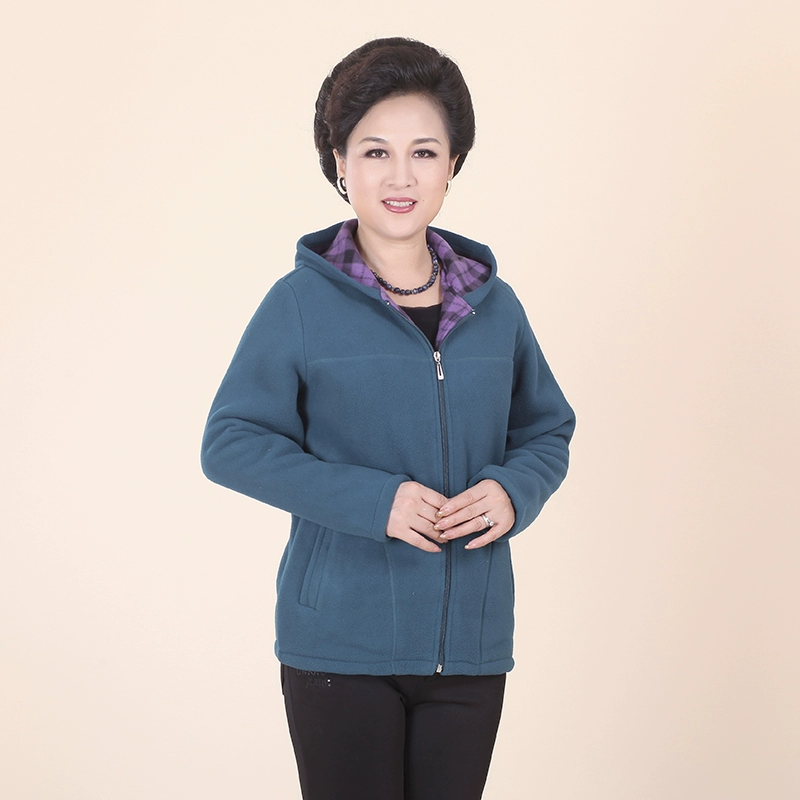 Quần áo phụ nữ trung niên mùa thu và mùa đông cộng với áo khoác len nhung dày của mẹ tải áo len lông cừu bà già áo sơ mi