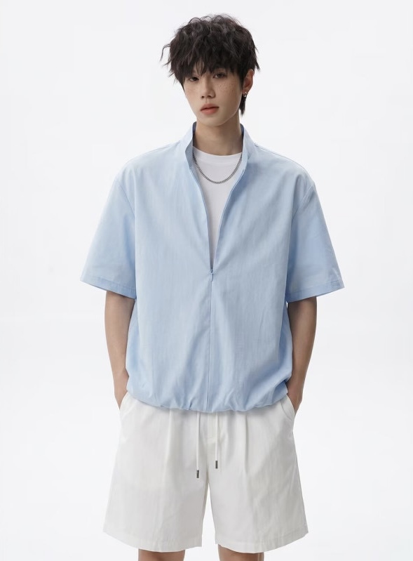 Hn26Ss/【Fake Two-Piece Set】Summer Pure Cotton Stand-Up Collar Short-Sleeve T-Shirt for Men, Versatile Design Two-Piece Set Hn26Ss/【Fake Two-Piece Set】Summer Pure Cotton Stand-Up Collar Short-Sleeve T-Shirt for Men, Versatile Design Two-Piece Set